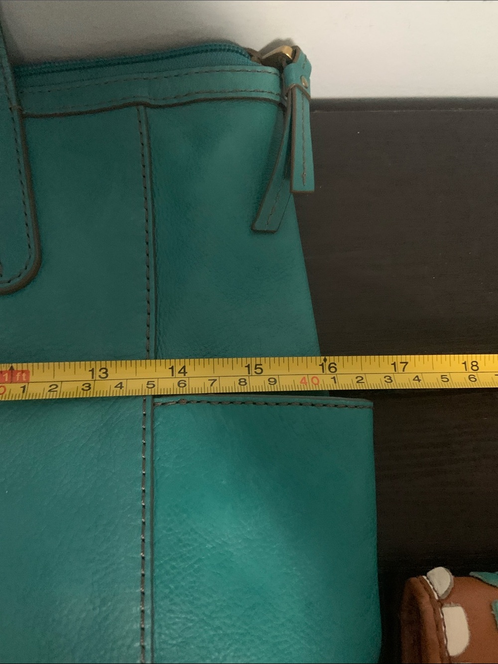 Teal Fossil Leather Tote Bag and Wallet - Picture 4 of 16